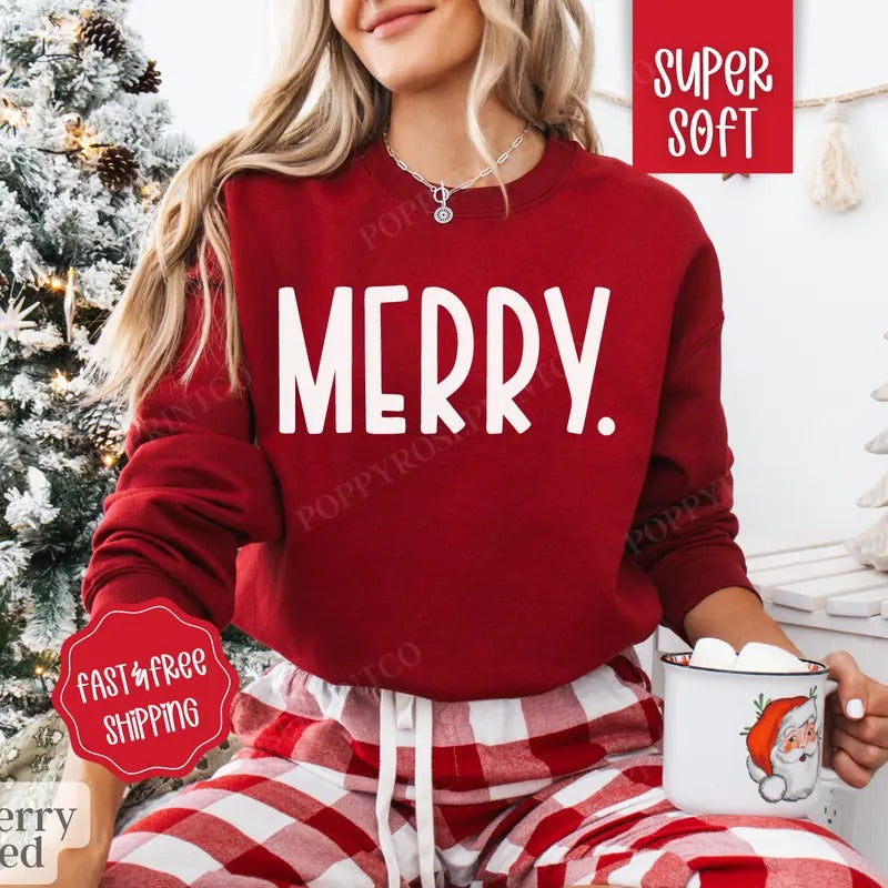 Merry Christmas Sweatshirt, Christmas Sweater, Women's Holiday Crewneckstyle{n002}2