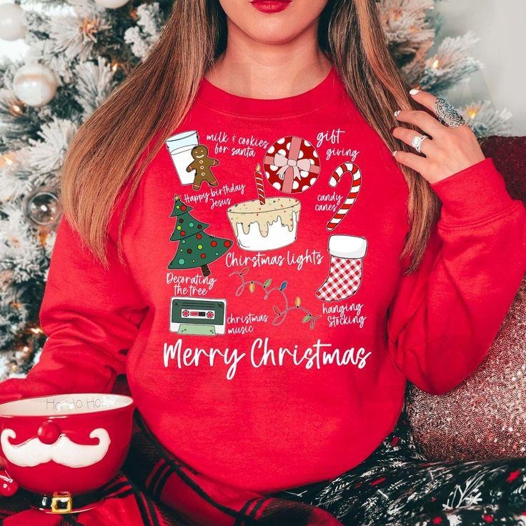 Merry Christmas Sweatshirt, Favorite Christmas Things Sweatshirt For Holiday Season, Christmas Vibes Sweatshirt, Xmas Tree Sweatshirt