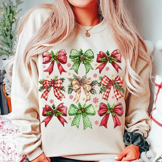 Merry Christmas Sweatshirt, Retro Holiday Vibes Shirt, Coquette Cotton Unisex Crewneck
