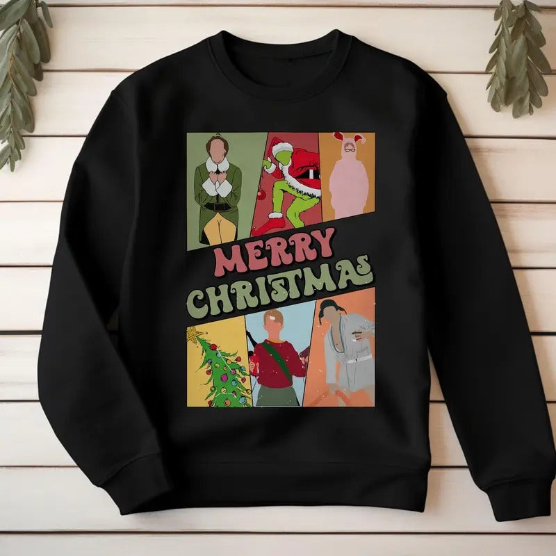 Merry Christmas Sweatshirt, Vintage Christmas Movie Characters T-Shirt, Christmas Movie T-shirt, Home Alone Movie Tee, Santa Claus Shirt