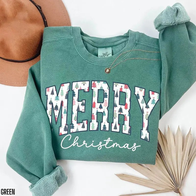 Merry Christmas Sweatshirt, Vintage Christmas Shirt, Women Holiday Sweatshirt, Cute Xmas Sweater, Cozy Winter Oversized Shirt, Merry And Bright Shirt, Retro Christmas Sweatshirt