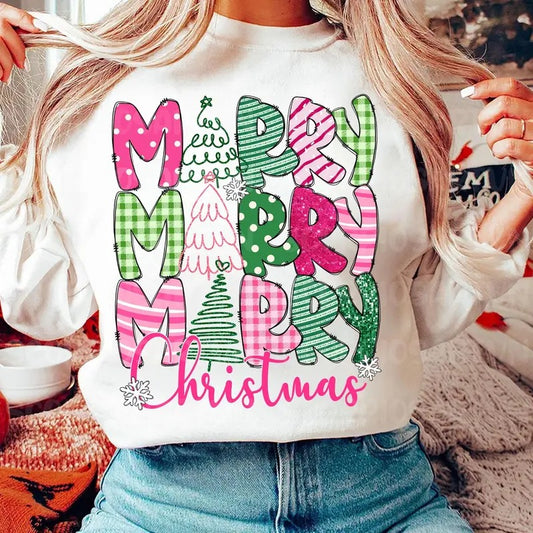 Merry Christmas T-Shirt - Pink Christmas Coquette Bow Merry and Bright Sweatshirt, Holiday Clothing, Unisex