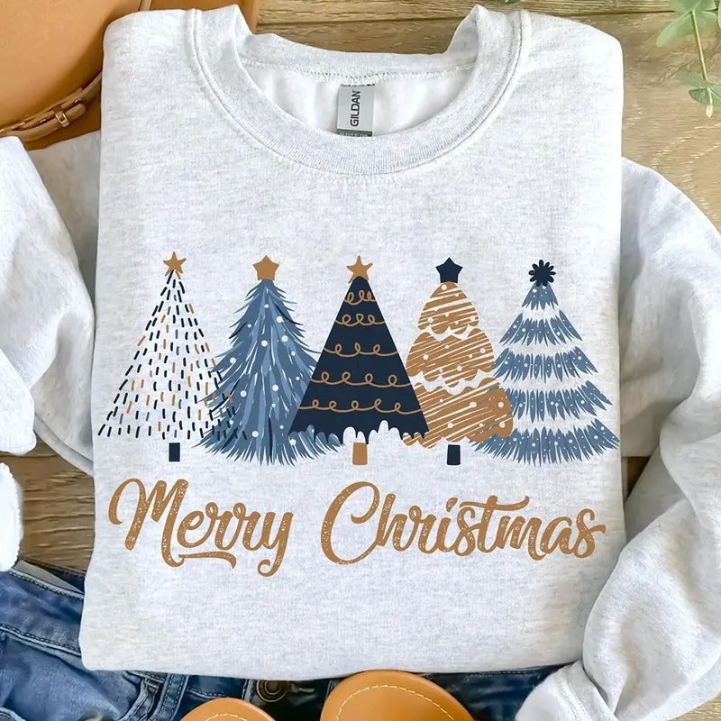 Merry Christmas Tree Sweatshirt, Gifted Sweatshirt, Christmas gifts, Christmas Crewneck, Women Christmas Sweatshirt, Holiday Sweaters Women