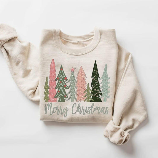 Merry Christmas Tree Sweatshirt, Merry & Bright Christmas Sweatshirt, Holiday Sweater, Womens Holiday Shirt, Winter Shirt, Christmas Gift, Hoodie and Sweater; T-shirt