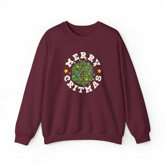 Merry Critmas Christmas DND Dungeon Master gift RPG gamer player D20 Christmas gift Unisex Crewneck Sweatshirt, Tabletop Rpg Christmas Gift, Christmas D20 Sweatshirt, Dungeons and Dragons Christmas Sweatshirt