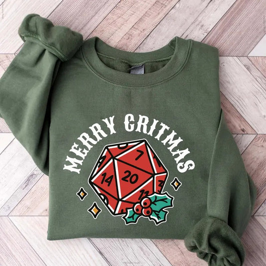Merry Critmas Dungeons and Dragons Christmas DnD Role Playing Polyhedral Dice D20 Christmas Season Graphic Printed Unisex...