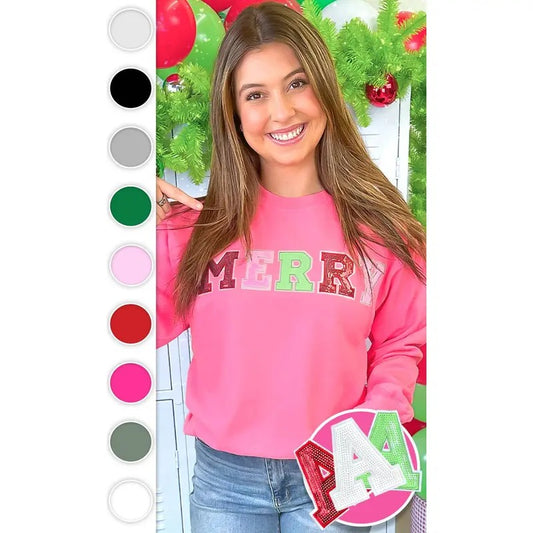 Merry Sequin Christmas Graphic Sweatshirt