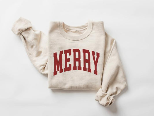 Merry Sweatshirt, Merry Christmas Sweater, Festive Crewneck, Winter Holiday Sweater, Winter Cozy Sweatshirt, Xmas Tee, New Year Gift Shirt