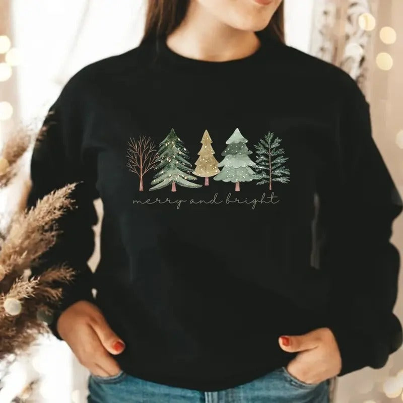 Merry and Bright Trees, Women's Christmas Shirt, Chic Winter Shirt, Cute Holiday Tee, Christmas Tree Shirt, Unisex Shirt, Gift For Her, Gift For Friend
