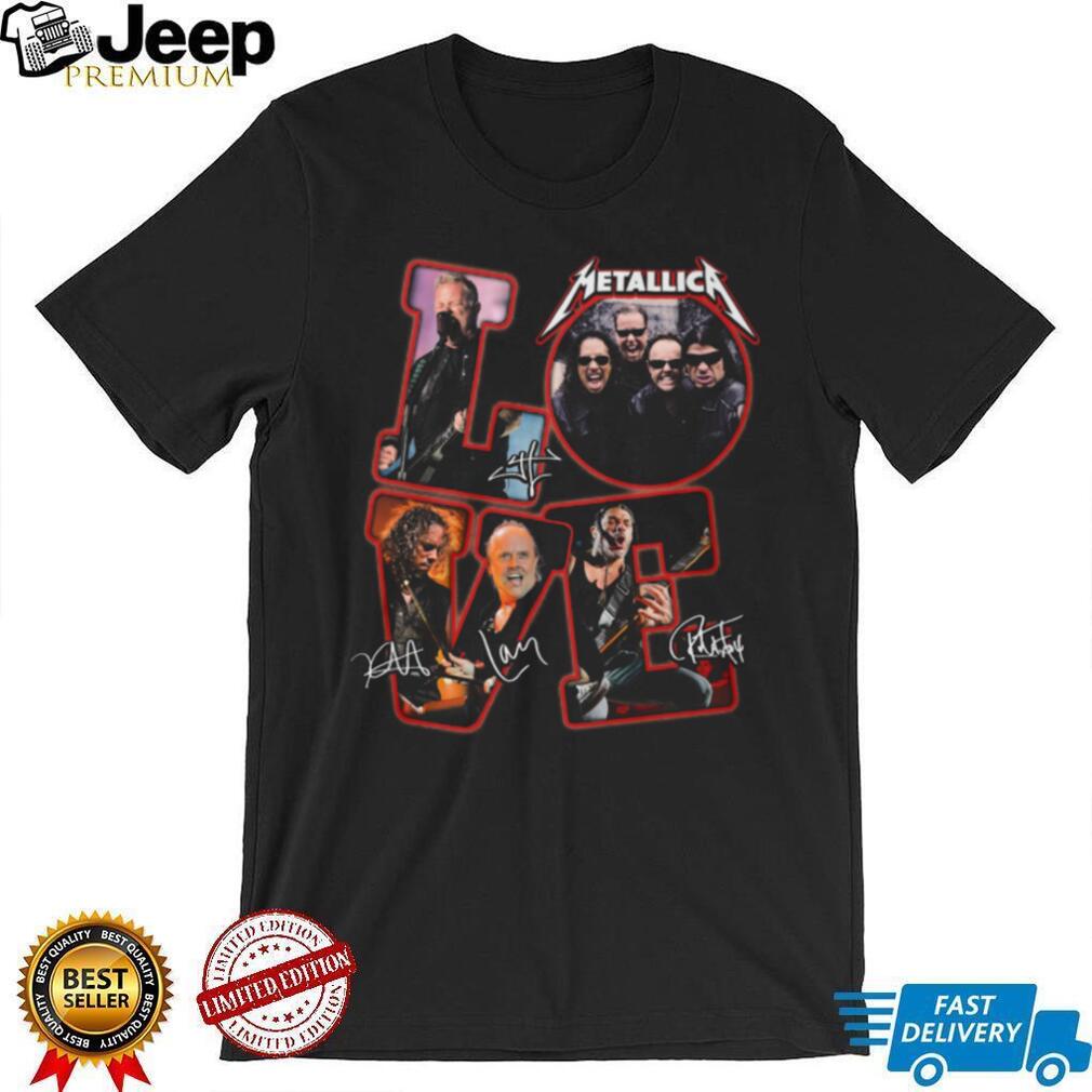 Metallica LOVE Red Graphic Signatures Band Photo T Shirt