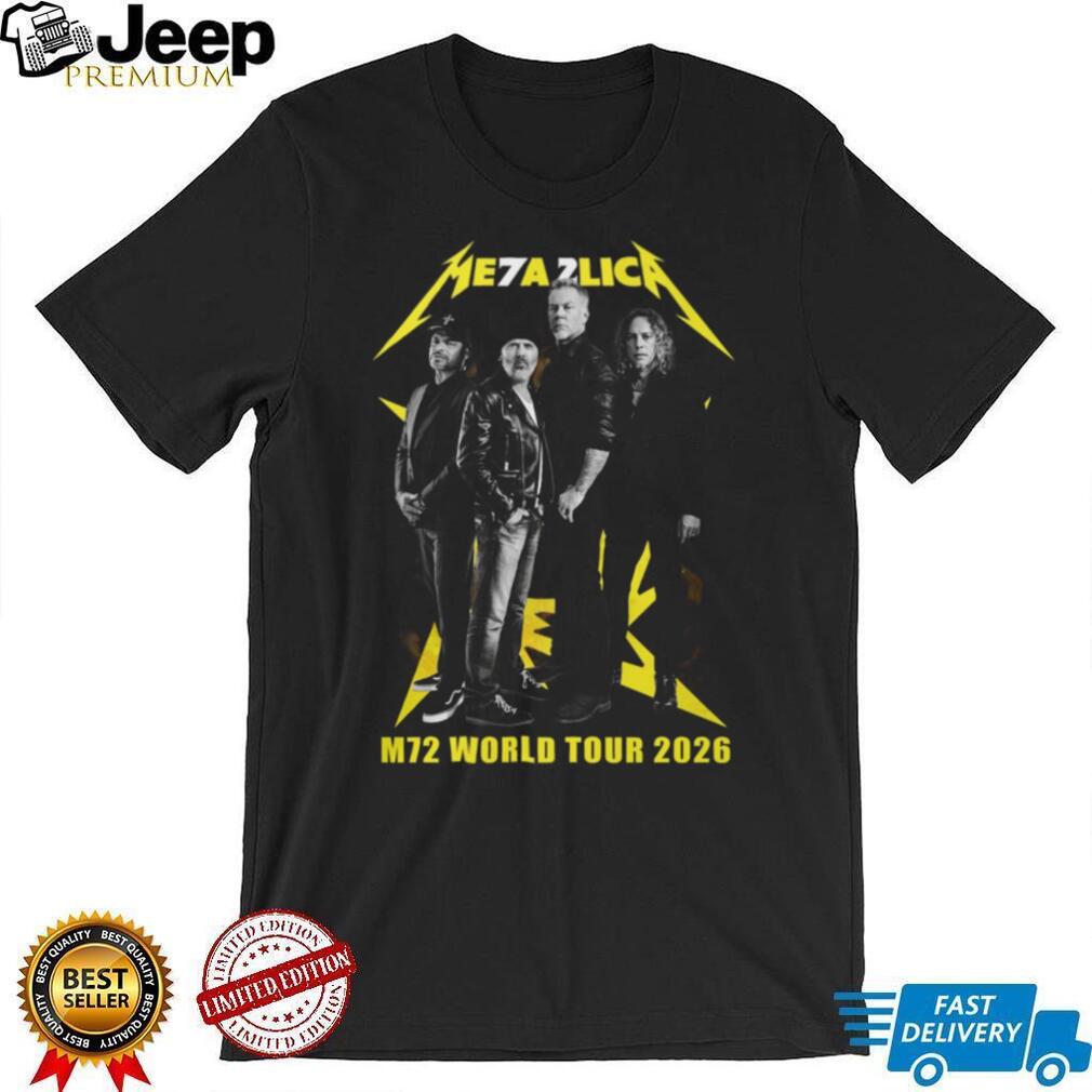 Metallica M72 World Tour 2026 Band Photo Yellow Logo T Shirt