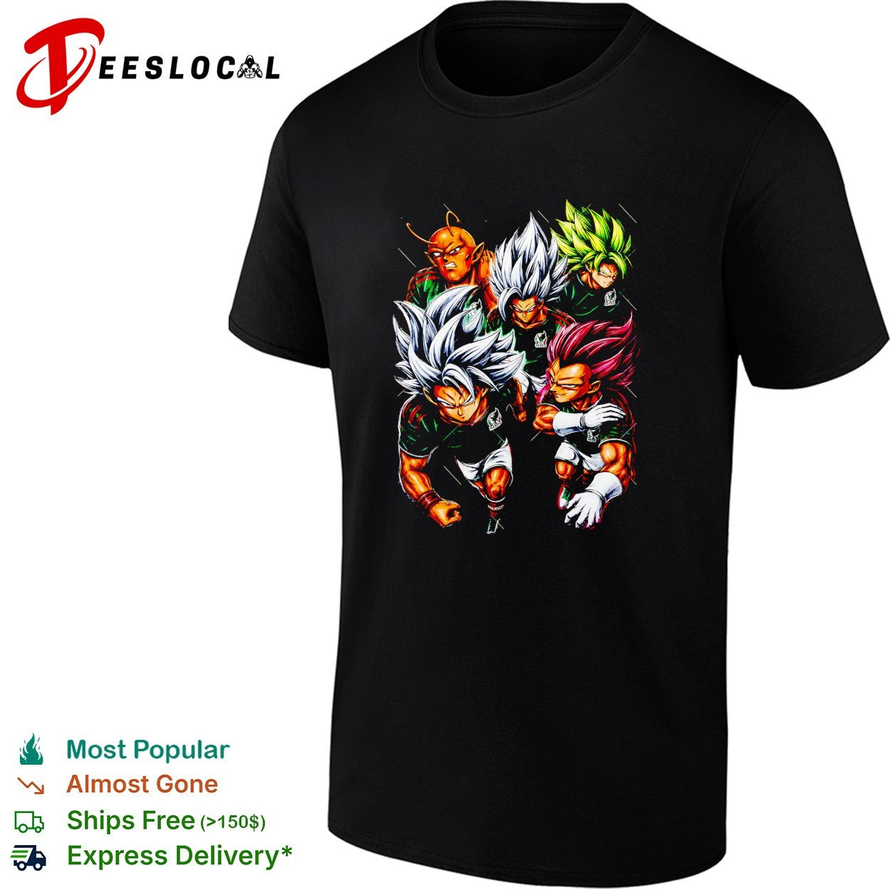 Mexico x Goku Vegeta Gohan Broly and Piccolo Dragon anime soccer squad shirt