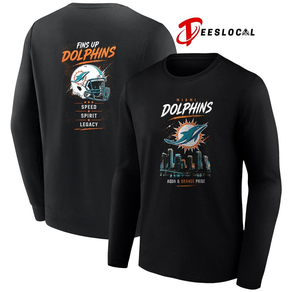 Miami Dolphins aqua and orange pride speed spirit legacy skyline helmet shirt