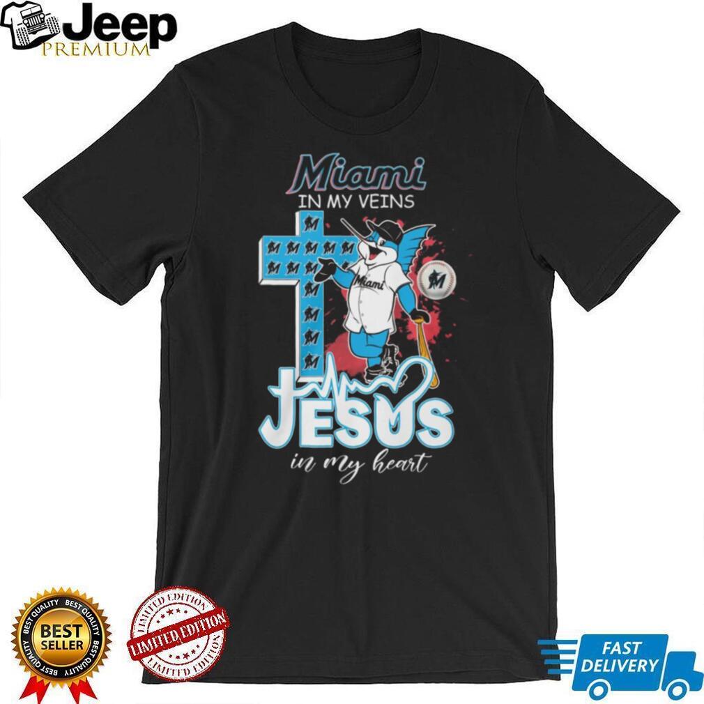 Miami Marlins Baseball T Shirt Billy The Marlin Mascot Jesus in my Heart Christian Fan T Shirt