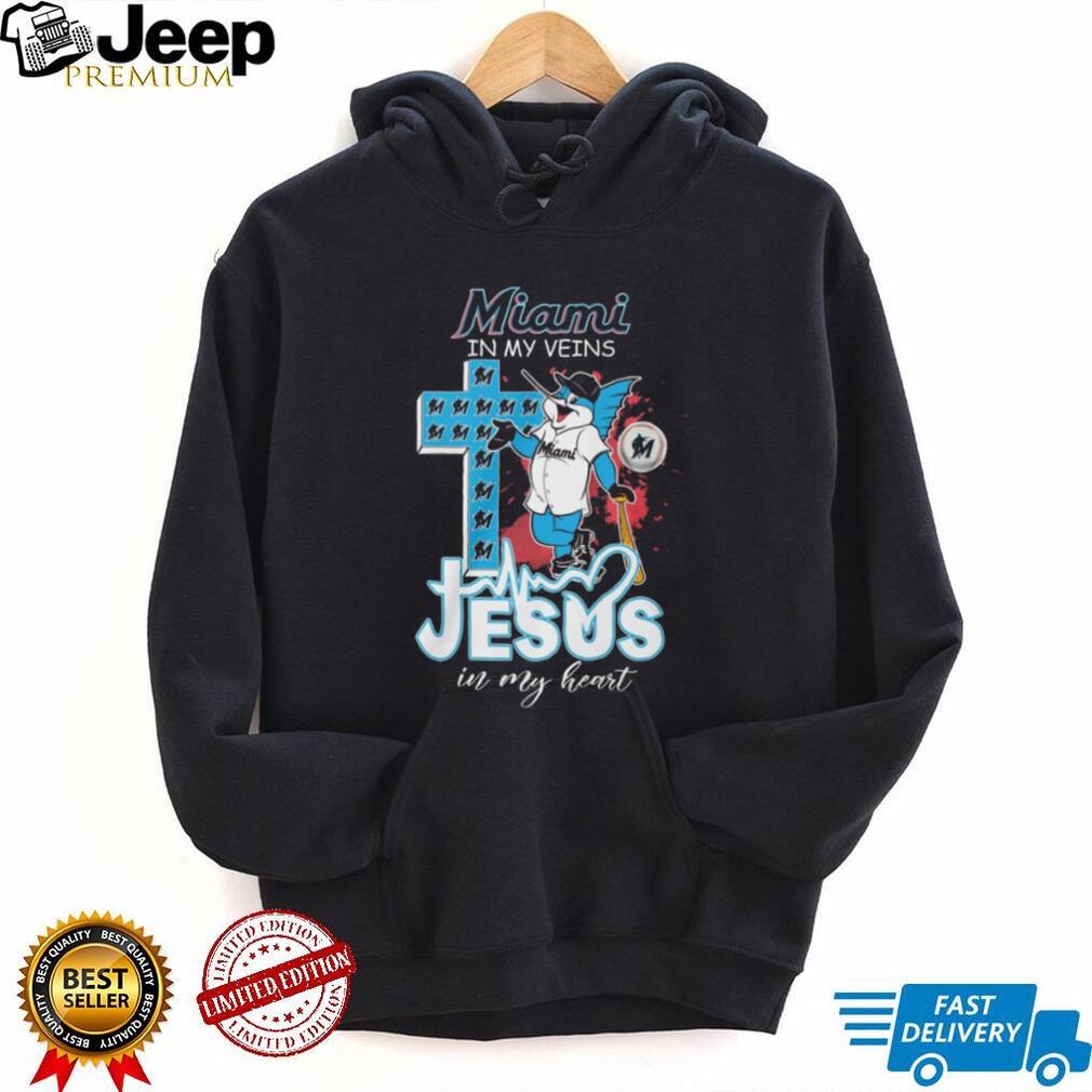 Miami Marlins Baseball T Shirt Billy The Marlin Mascot Jesus in my Heart Christian Fan T Shirt