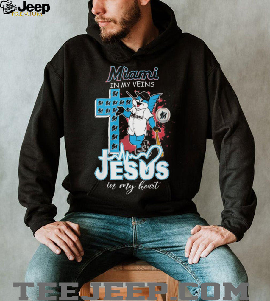 Miami Marlins Baseball T Shirt Billy The Marlin Mascot Jesus in my Heart Christian Fan T Shirt
