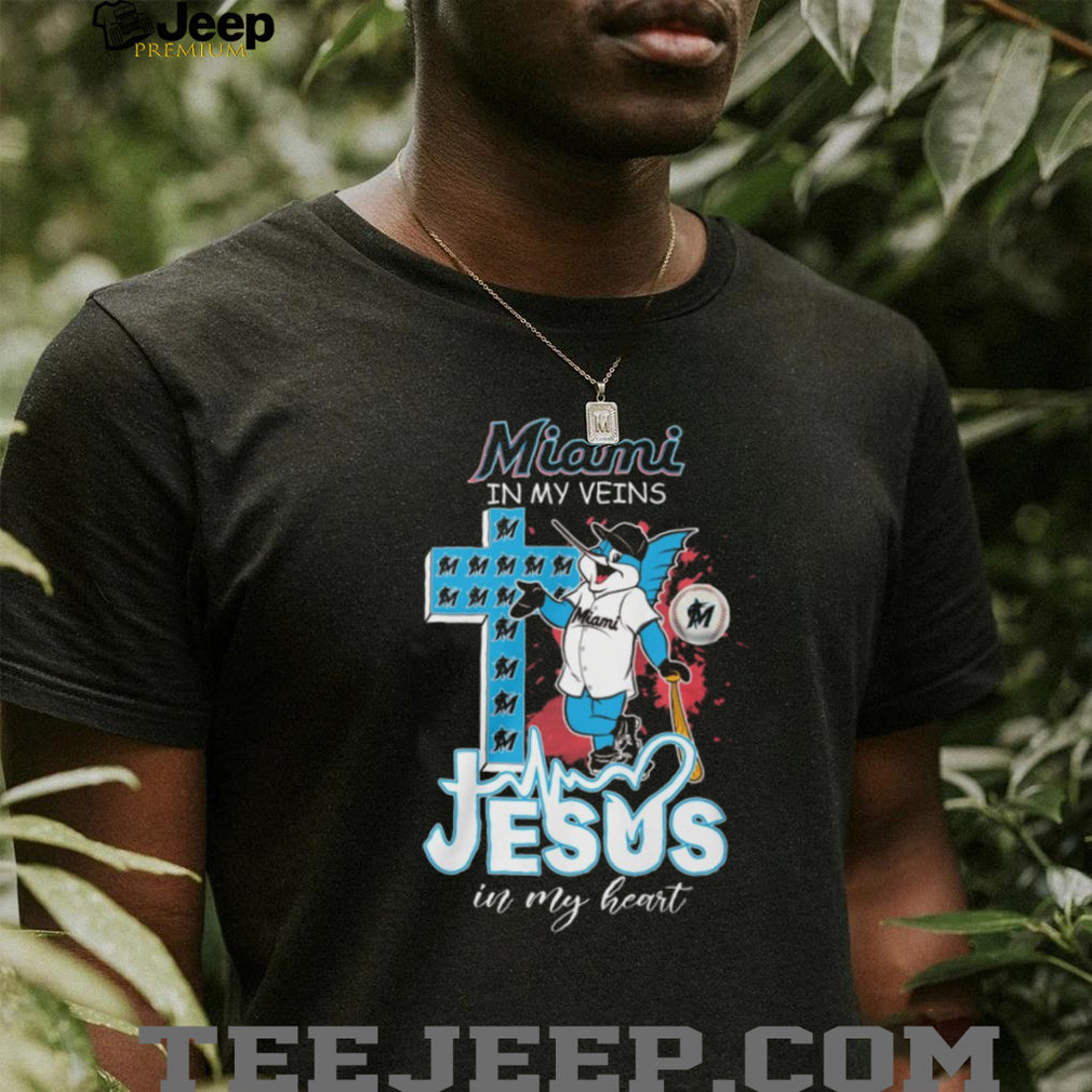Miami Marlins Baseball T Shirt Billy The Marlin Mascot Jesus in my Heart Christian Fan T Shirt