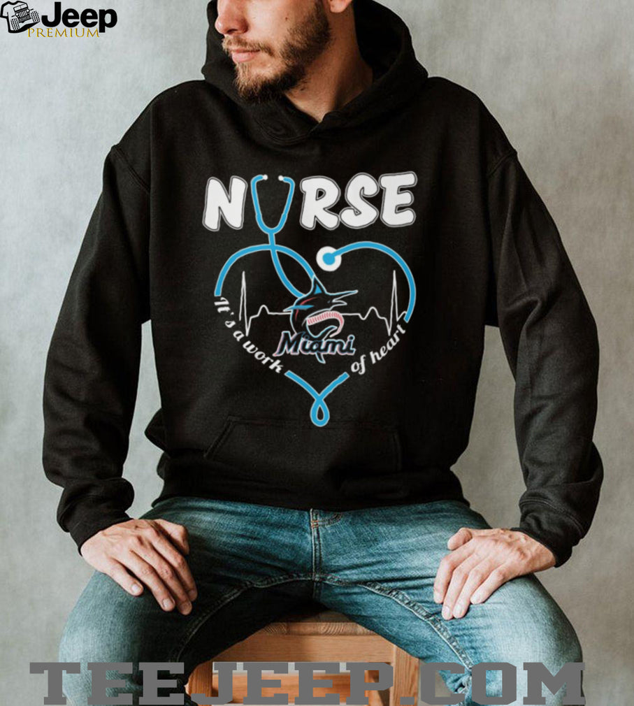 Miami Marlins Nurse Heart Stethoscope T Shirt It’s a Work of Heart Medical T shirt