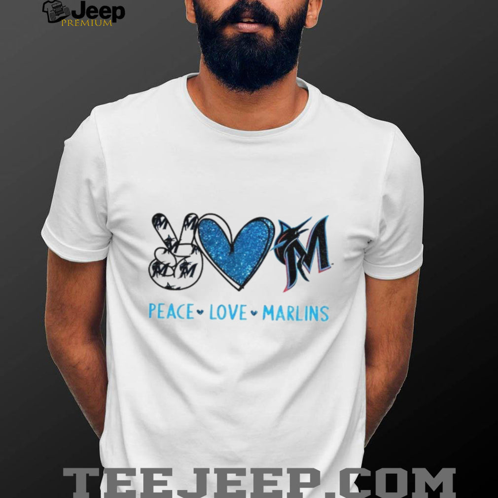 Miami Marlins Peace Love Marlins Baseball Fan Art Graphic T Shirt