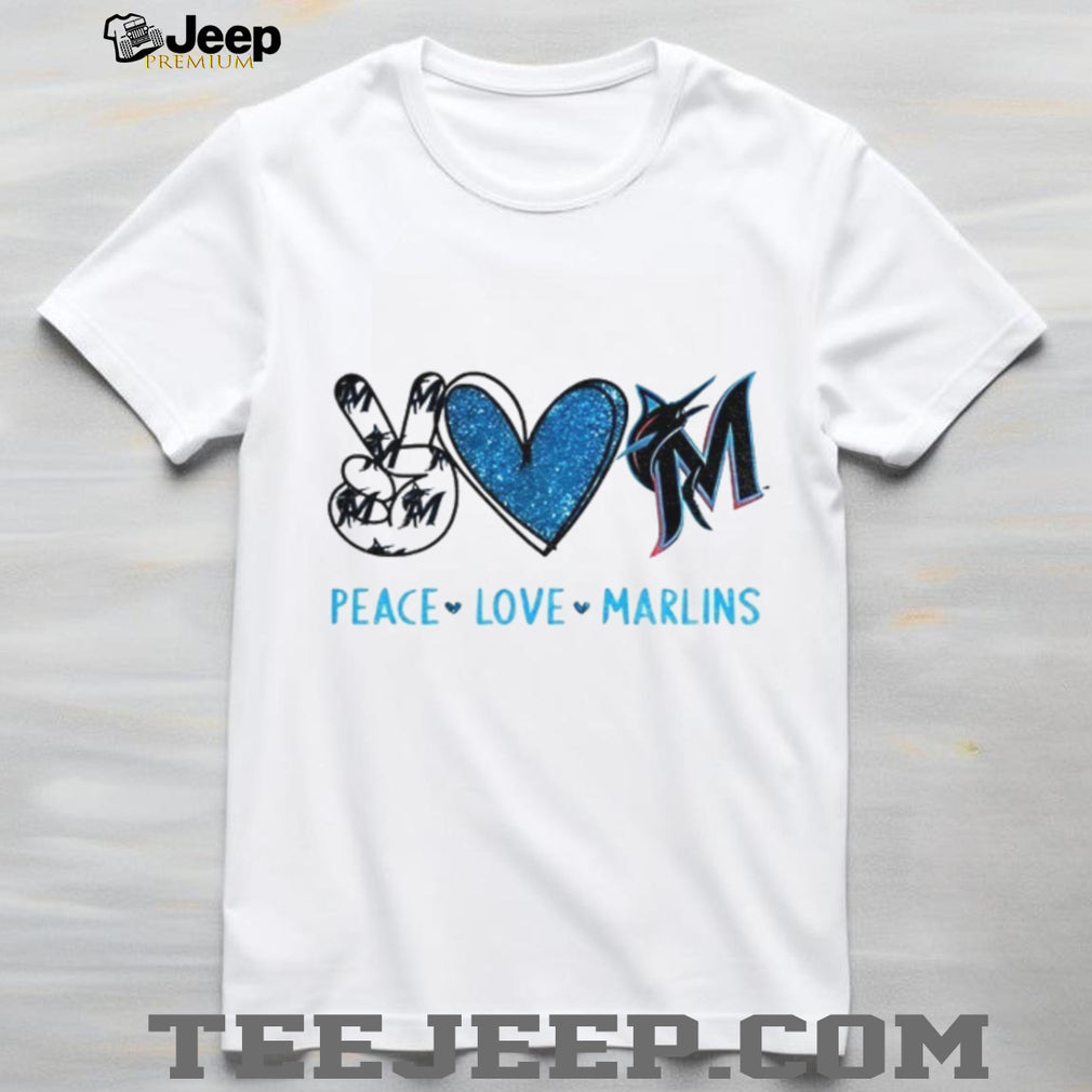 Miami Marlins Peace Love Marlins Baseball Fan Art Graphic T Shirt