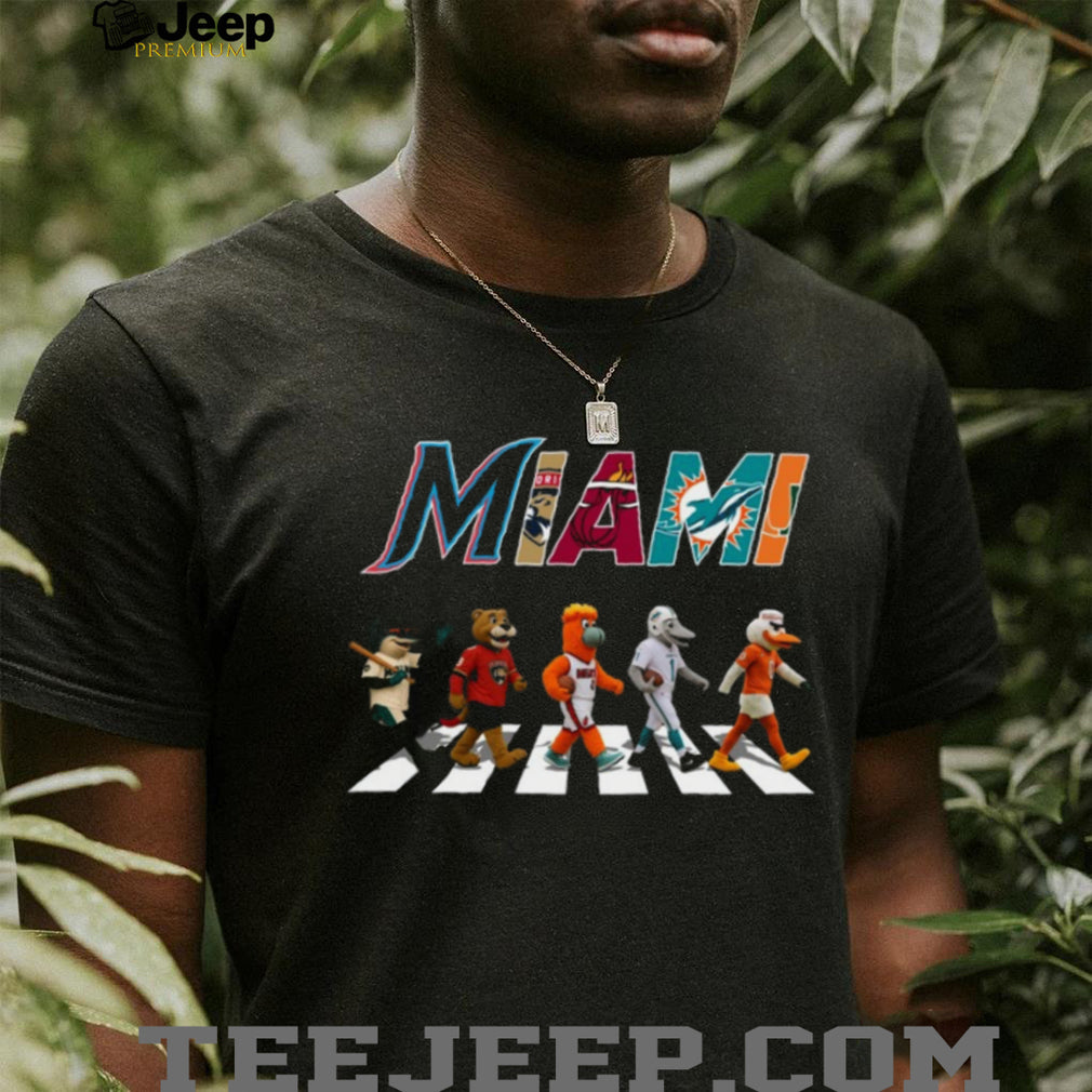 Miami Sports Teams Mascots Abbey Road Crossing Black Coffee T Shirt