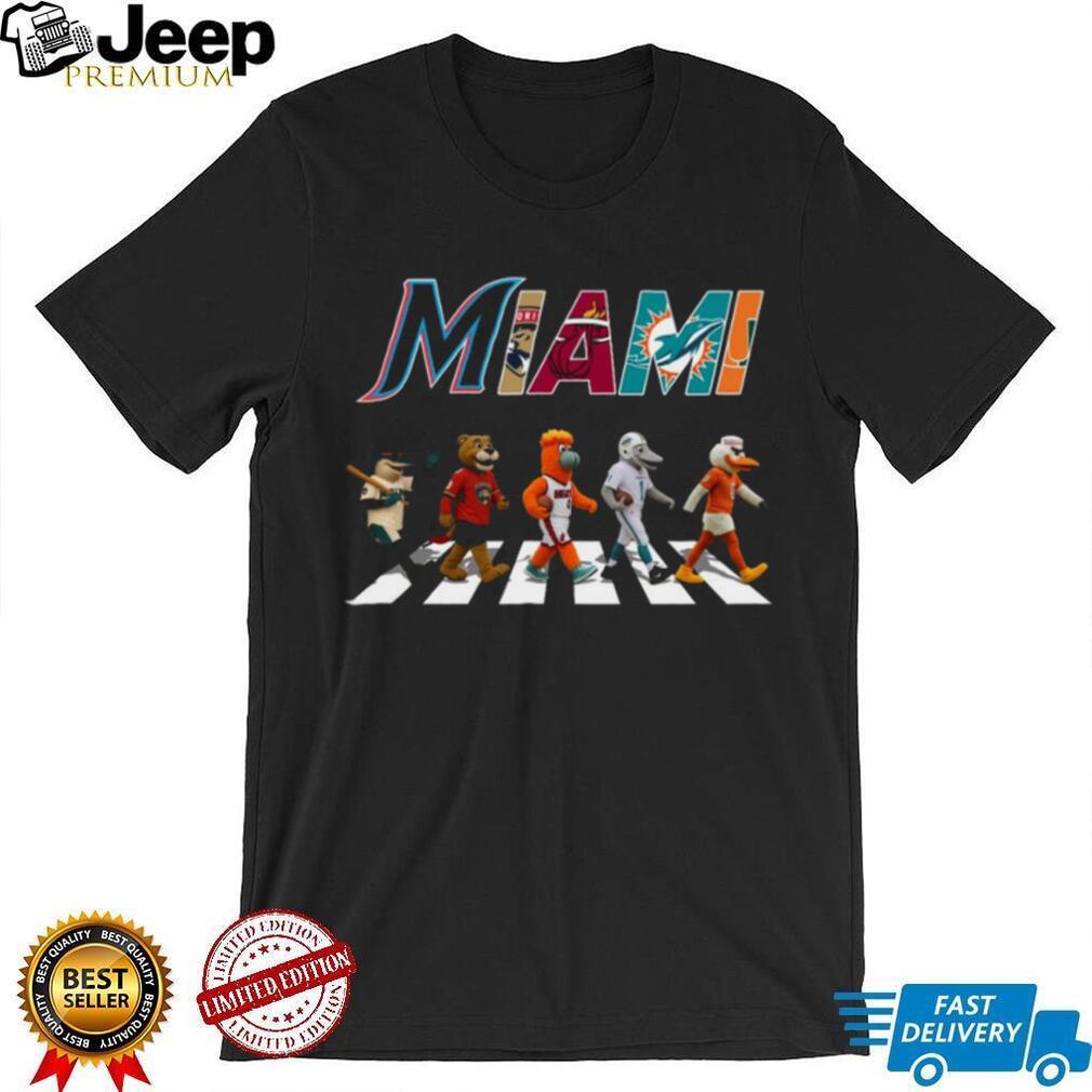 Miami Sports Teams Mascots Abbey Road Crossing Black Coffee T Shirt