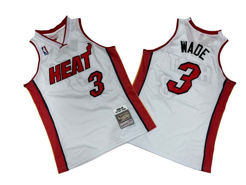 Miami Heat #3 Dwyane Wade Heat 3 # White 05-06 Season Mitchell Retro Jersey --. Wade Style 1
