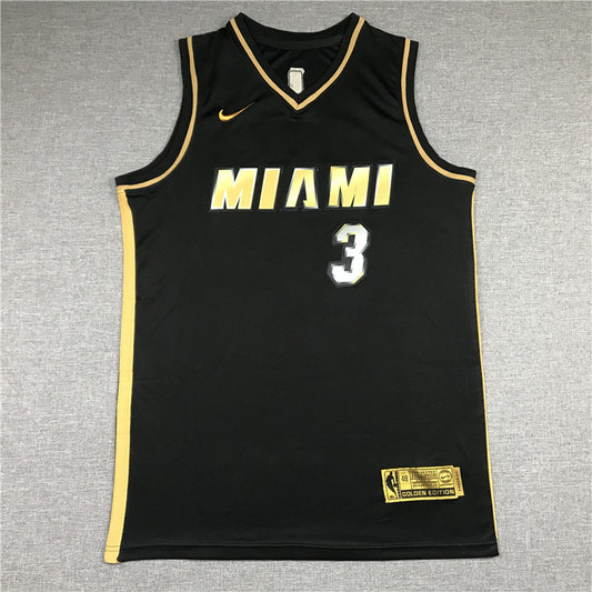 Miami Heat #3 Dwyane Wade New Heat 3 Black Gold Style 2