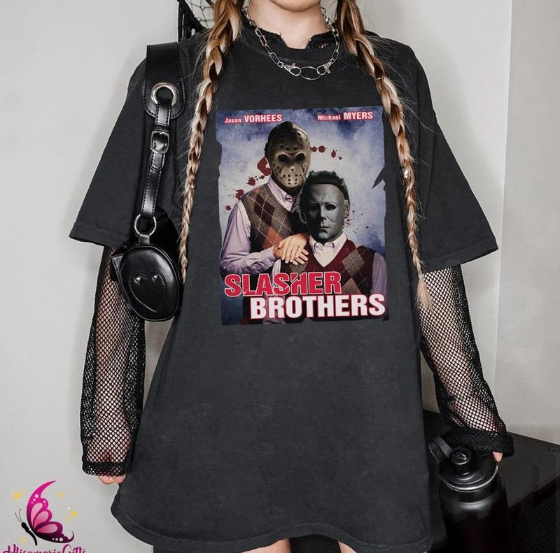 Michael Myers & Jason Voorhees Slasher Brothers Horror Shirt, Horror Movie Characters Shirt, Michael Myers Halloween Tee, Scary Movie Shirt