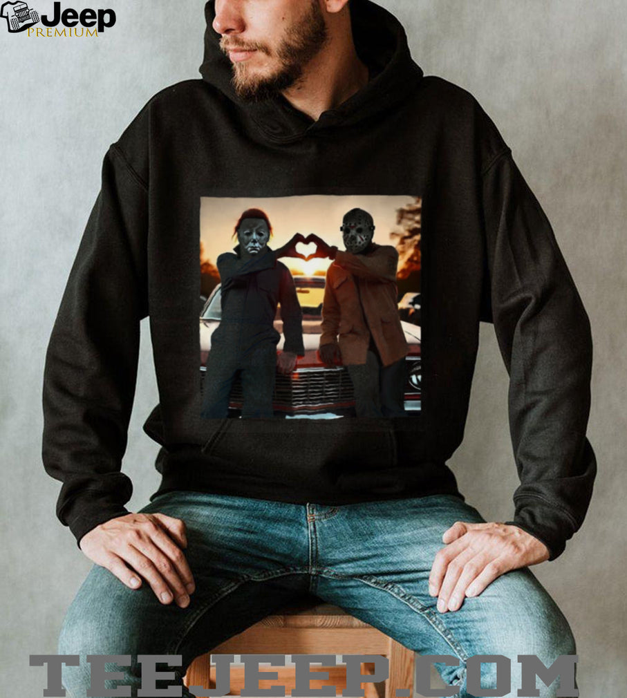 Michael Myers and Jason Voorhees Heart Hands Bromance T Shirt