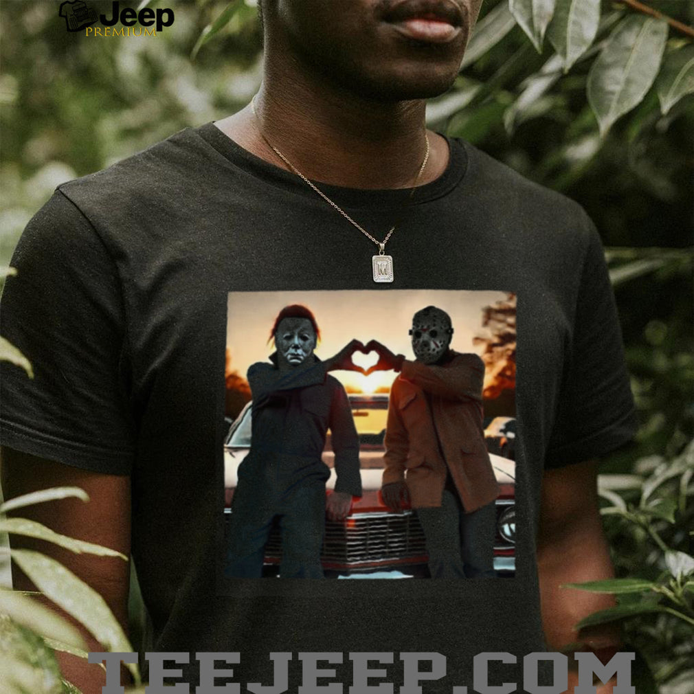 Michael Myers and Jason Voorhees Heart Hands Bromance T Shirt