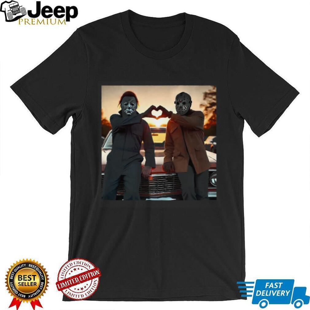 Michael Myers and Jason Voorhees Heart Hands Bromance T Shirt