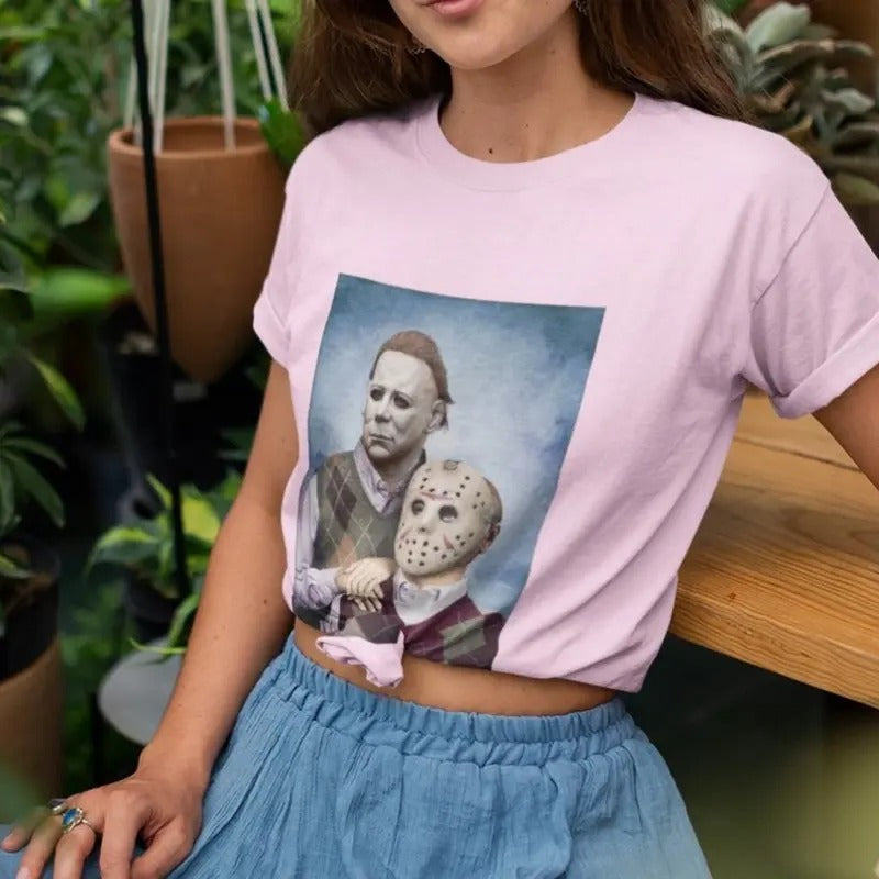 Michael Myers and Jason Voorhees Step Brothers Movie Funny Shirts, Brothers Family Portrait, Horror Movie Characters, Gifts for Friend