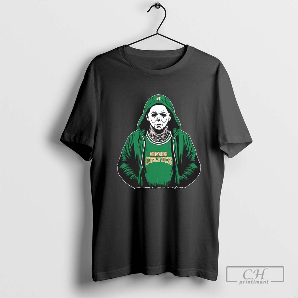 Michael Myers Wearing Boston Celtics Nba Scary Halloween 2025 V Neck