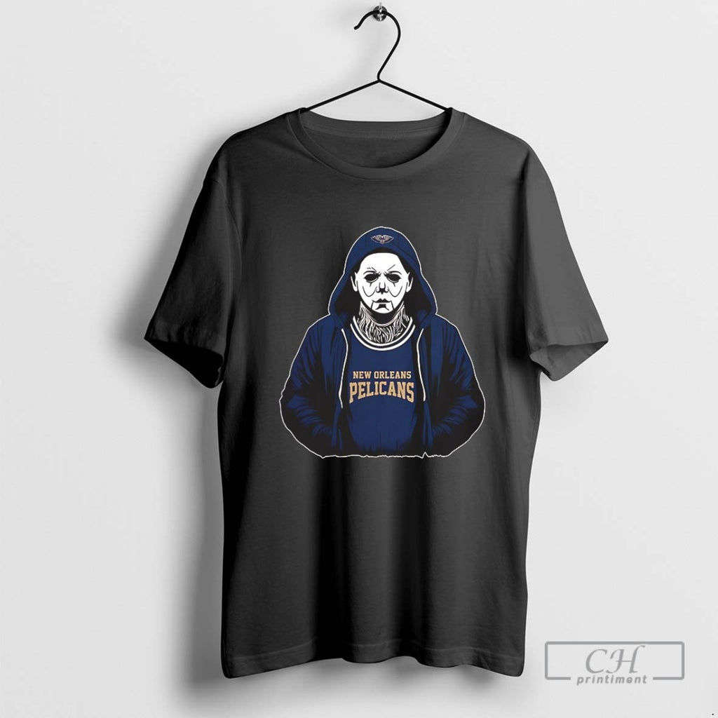 Michael Myers Wearing New Orleans Pelicans Nba Scary Halloween 2025 V Neck
