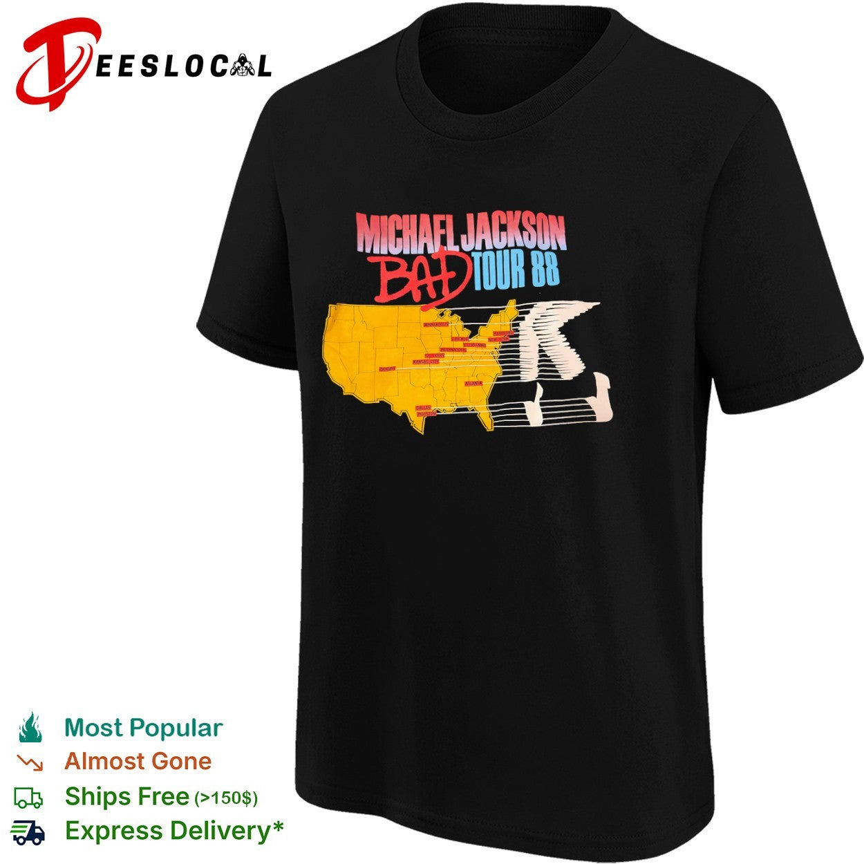 Michael USA map bad tour 1988 shirt