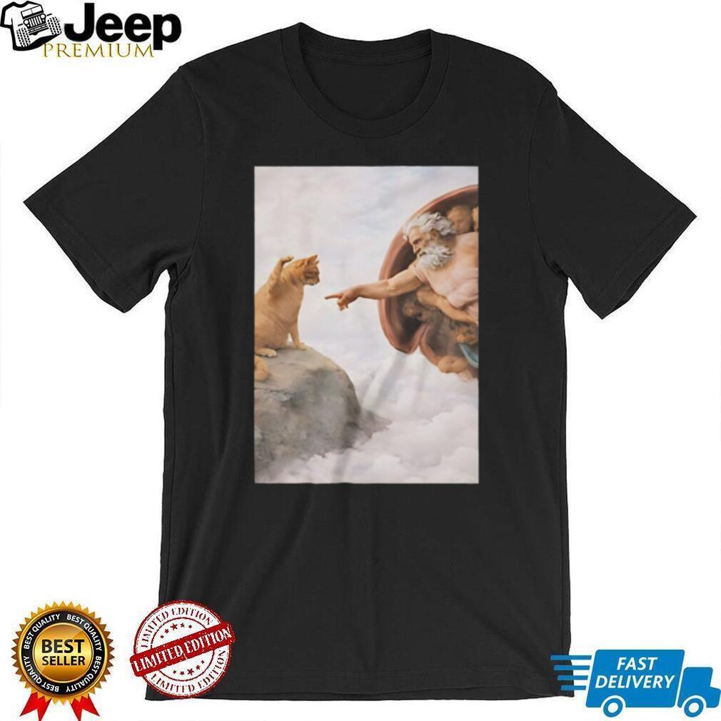 Michelangelo Creation of Adam Cat Parody Art T Shirt