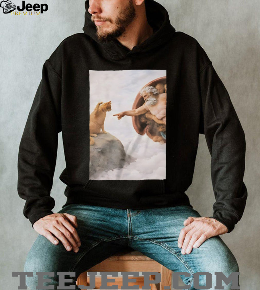 Michelangelo Creation of Adam Cat Parody Art T Shirt