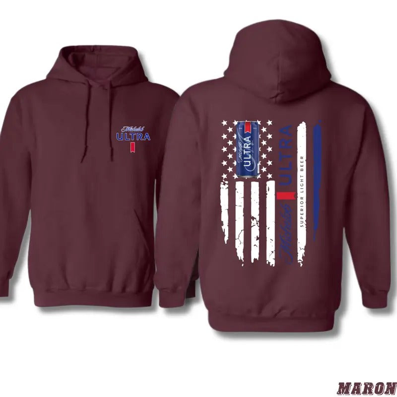 Michelob Ultra American Flag Hoodie - Patriotic Beer Sweatshirt for USA & Beer Lovers