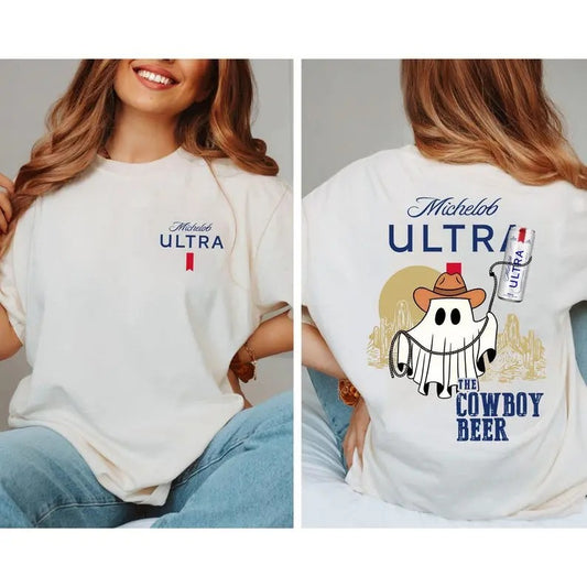 Michelob Ultra Ghost Halloween Shirt, cowboy Ghost Halloween Shirt, Fall Season Shirt, Michelob Beers Shirt, Funny Western Halloween Shirt