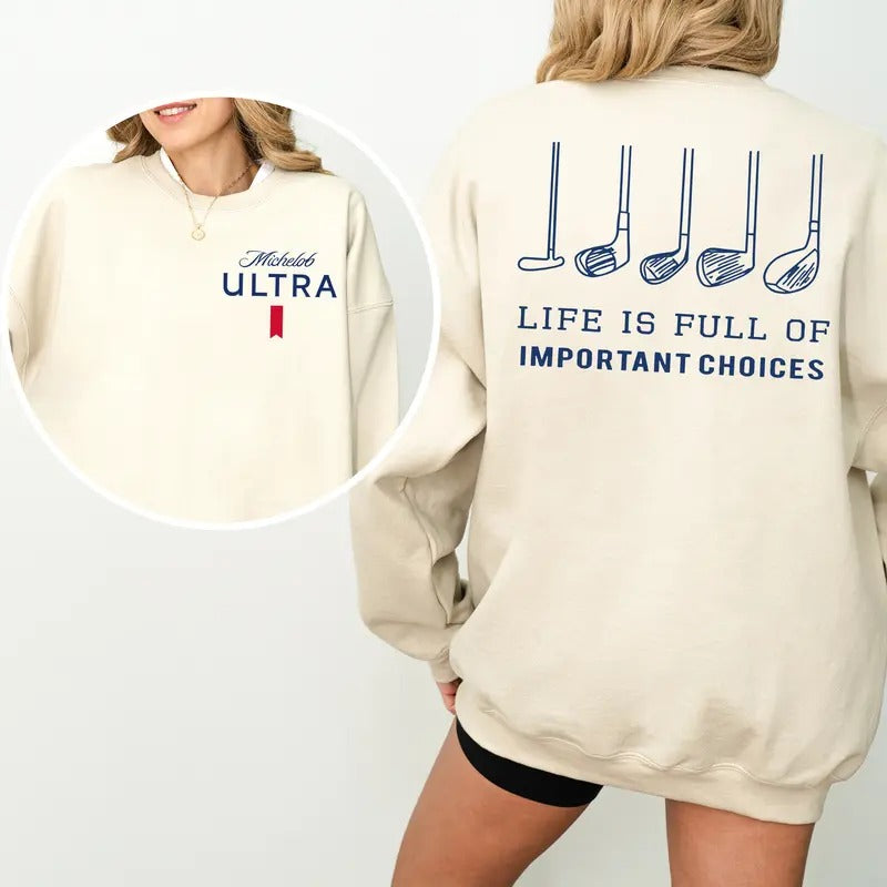 Michelob Ultra Golfing 2-Sided Sweatshirt, Soft Cotton Fabric, Perfect for Golf Lovers, Casual Unisex Sportswear, Stylish Everyday Tee