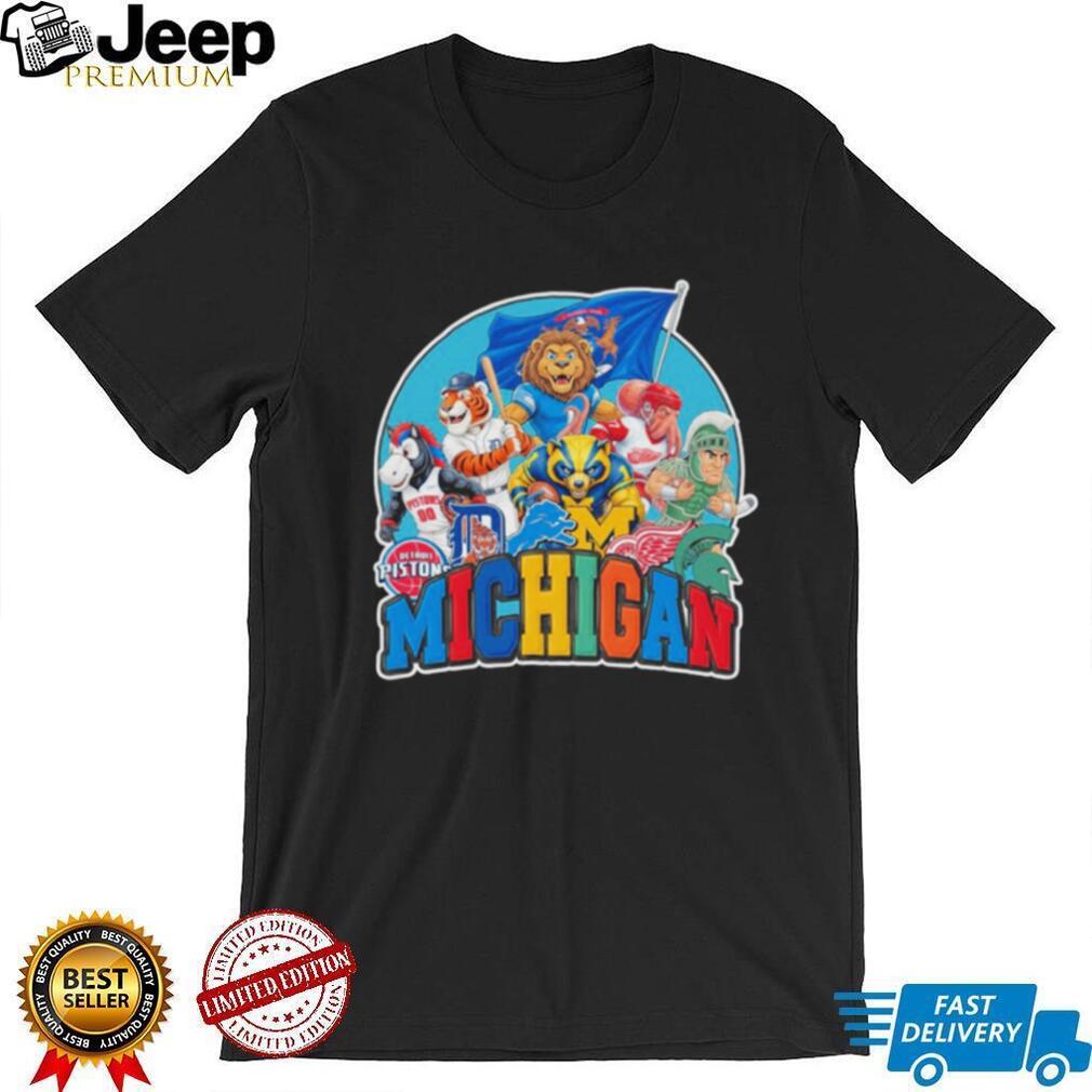 Michigan Sports Mascots Collage Detroit Tigers Lions Red Wings Pistons T Shirt