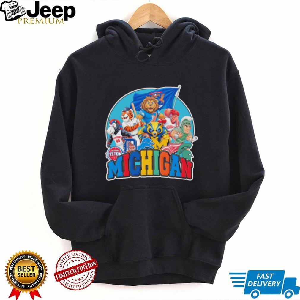Michigan Sports Mascots Collage Detroit Tigers Lions Red Wings Pistons T Shirt