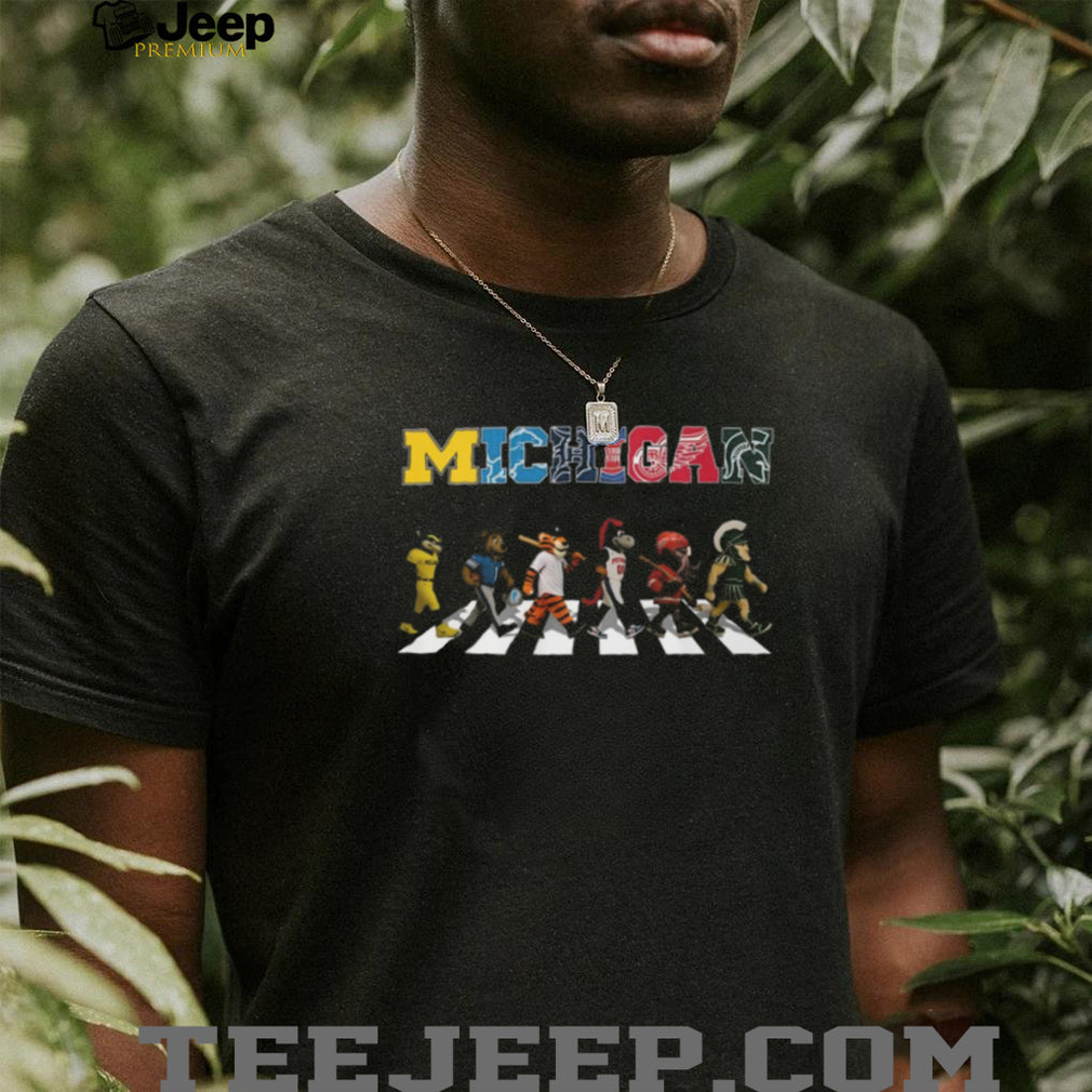 Michigan Sports Teams Abbey Road Mascot Parody T Shirt Lions Tigers Pistons Wings
