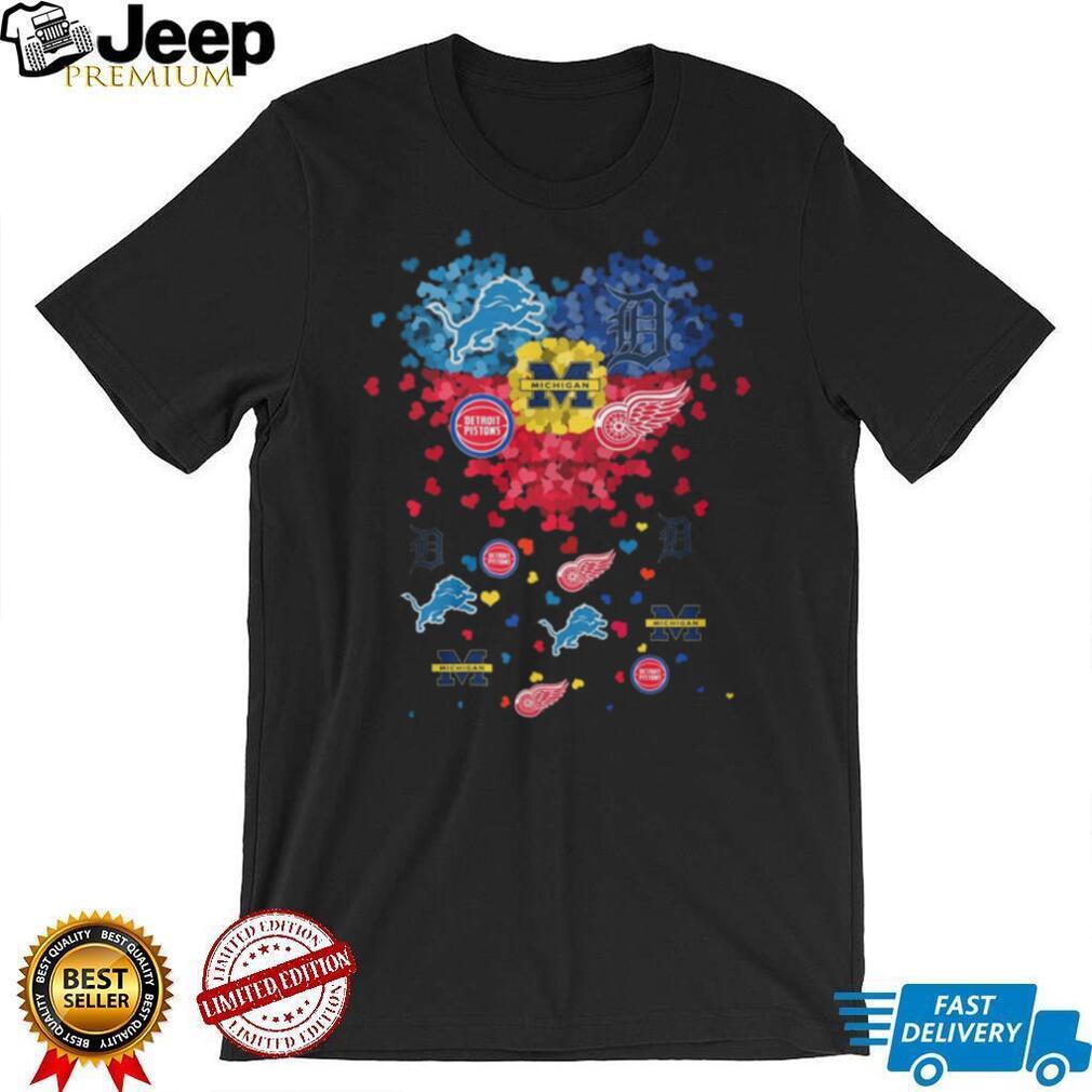 Michigan Sports Teams Heart Logo Fan T Shirt Lions, Pistons, Wings, Wolverines