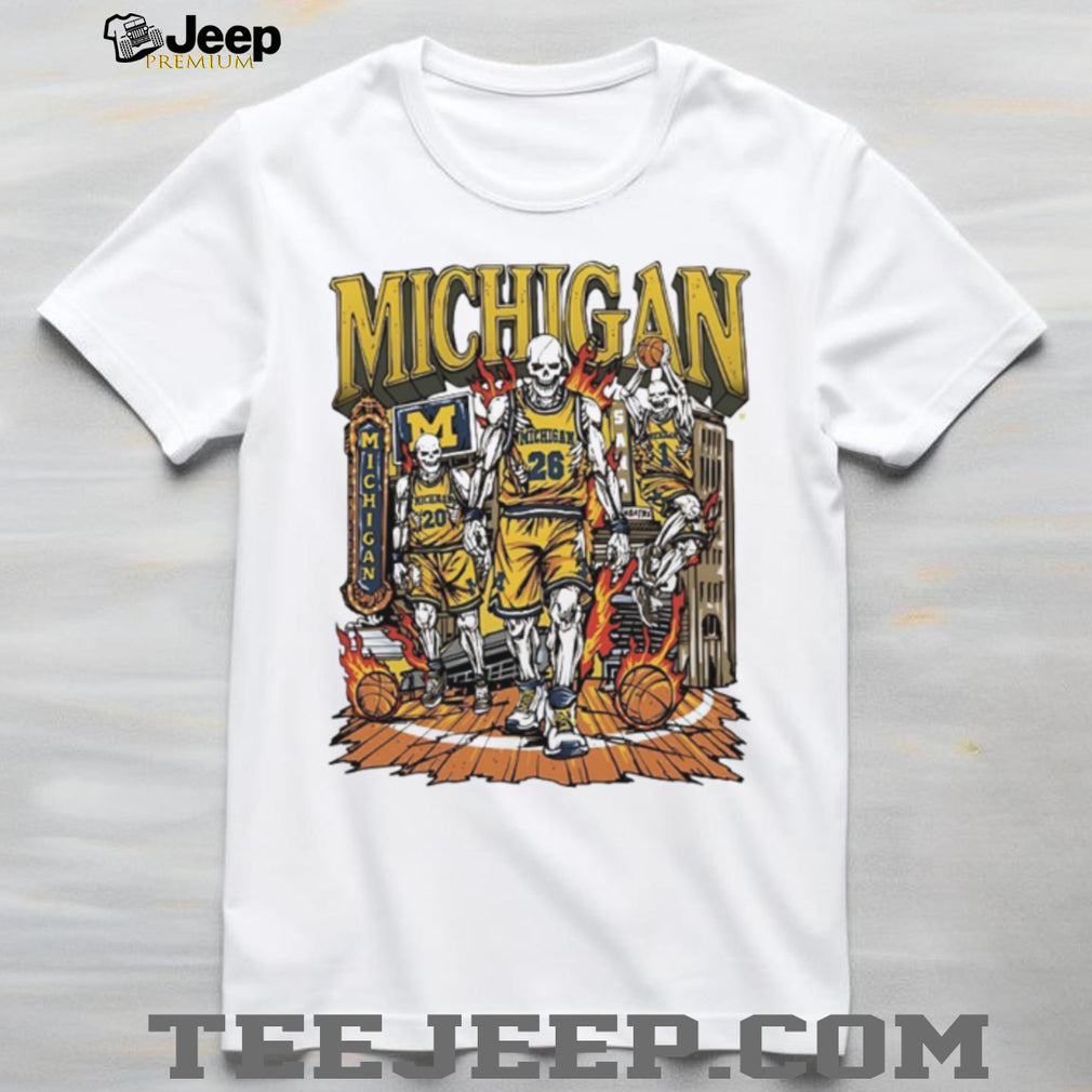 Michigan Wolverines Basketball Skeletons Flaming Hoop T Shirt