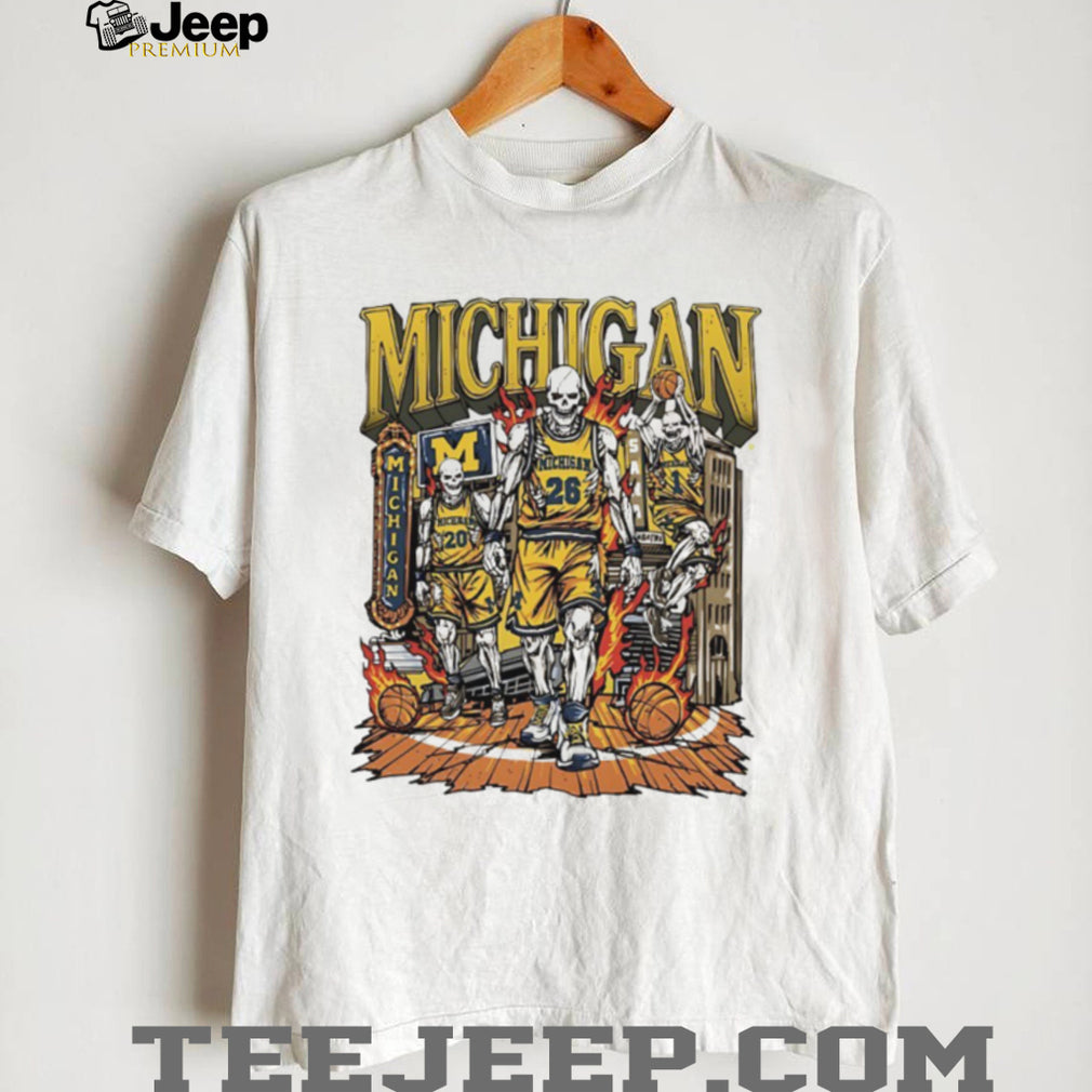 Michigan Wolverines Basketball Skeletons Flaming Hoop T Shirt