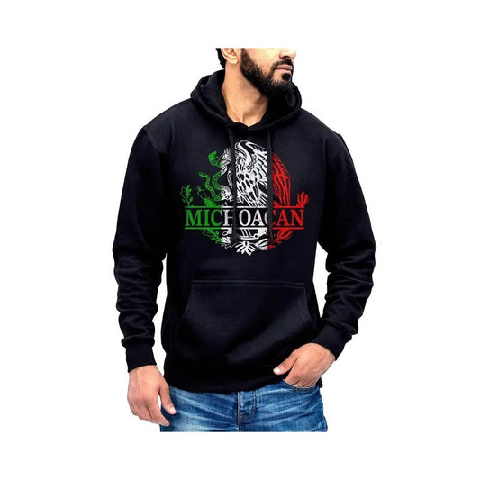 Michoacan Mexico Eagle Emblem Hoodie Sweatshirt Cotton Fabric Menswear Breathable Kangaroo Pocket Print Tops Pullover...