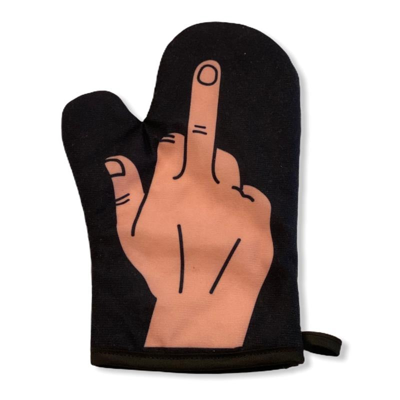 Middle Finger Oven Mitt Funny Flip The Bird Graphic Novelty Kitchen Glove Funny Graphic Kitchenwear Funny Food  Novelty Cookware Black