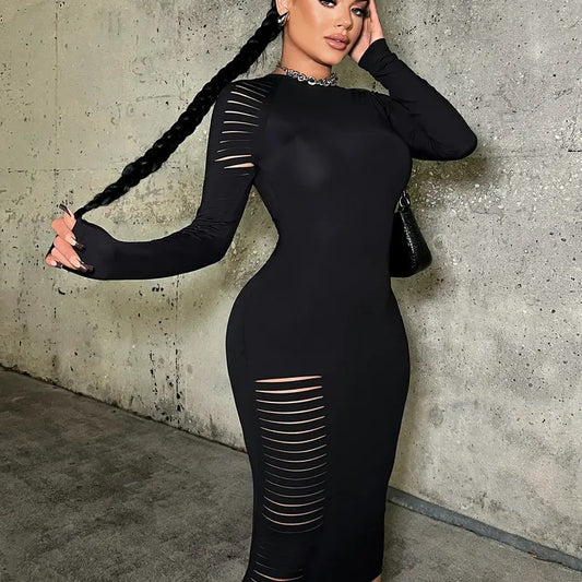 Midi Dress Ripped Birthday Outfit Spring Women Clothes Prom DressY2K